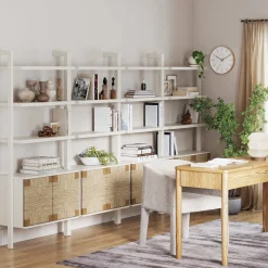 Seagrass Wall Bookshelves with Doors White (Set of 4)