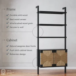Seagrass Wall Bookshelves with Doors Black (Set of 4)