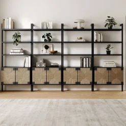 Seagrass Wall Bookshelves with Doors Black (Set of 4)