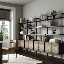 Seagrass Wall Bookshelves with Doors Black (Set of 4)