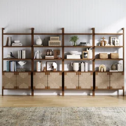 Seagrass Wall Bookshelves with Doors Dark Brown (Set of 4)