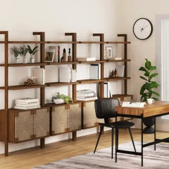 Seagrass Wall Bookshelves with Doors Dark Brown (Set of 4)