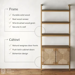 Seagrass Wall Bookshelves with Doors Light Brown (Set of 4)
