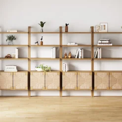 Seagrass Wall Bookshelves with Doors Light Brown (Set of 4)