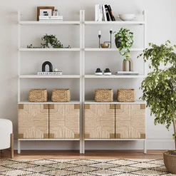 Seagrass Wall Bookshelves with Doors White (Set of 2)