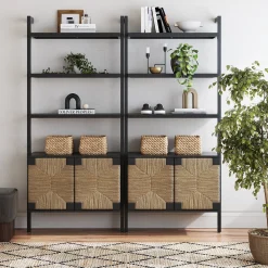 Seagrass Wall Bookshelves with Doors Black (Set of 2)