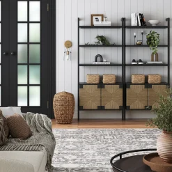 Seagrass Wall Bookshelves with Doors Black (Set of 2)