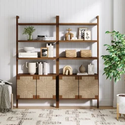 Seagrass Wall Bookshelves with Doors Dark Brown (Set of 2)