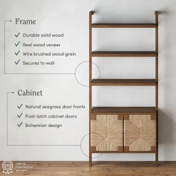 Seagrass Wall Bookshelves with Doors Dark Brown (Set of 2)