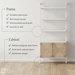Seagrass Wall Bookshelves with Doors White (Set of 3)