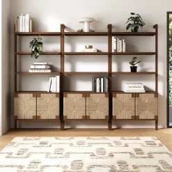 Seagrass Wall Bookshelves with Doors Dark Brown (Set of 3)