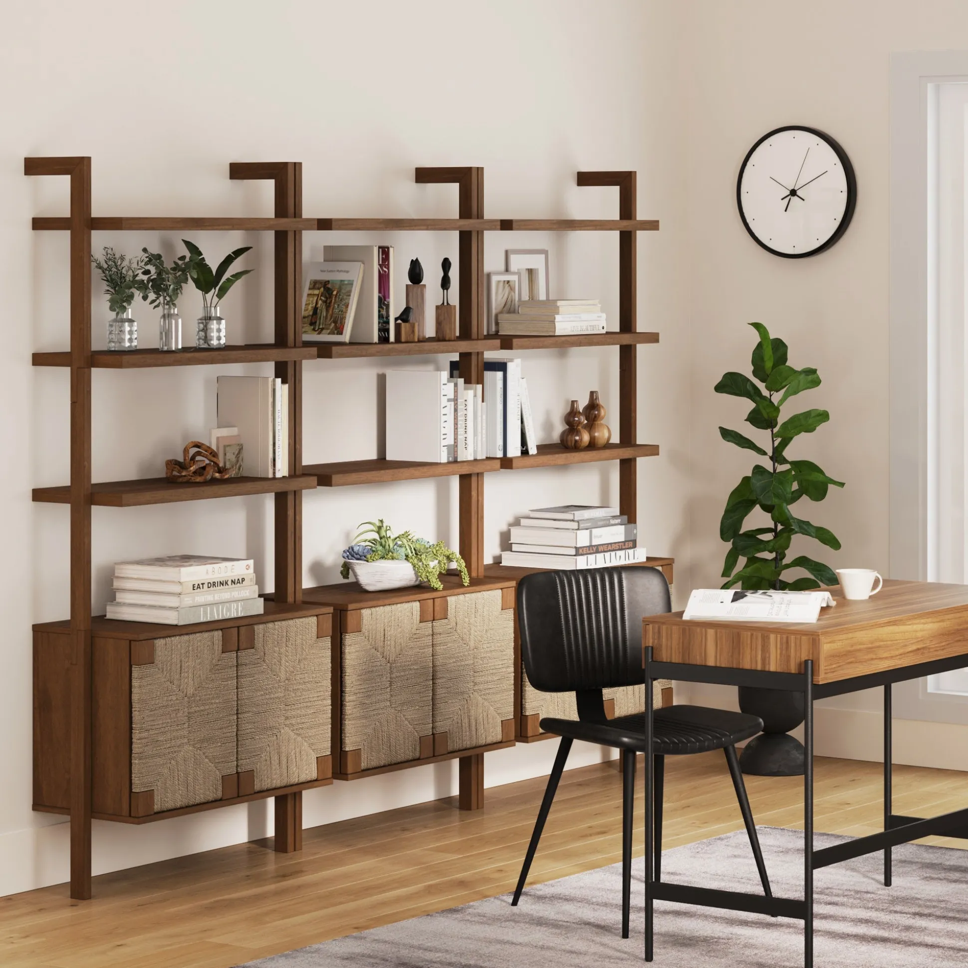 Seagrass Wall Bookshelves with Doors Dark Brown (Set of 3)
