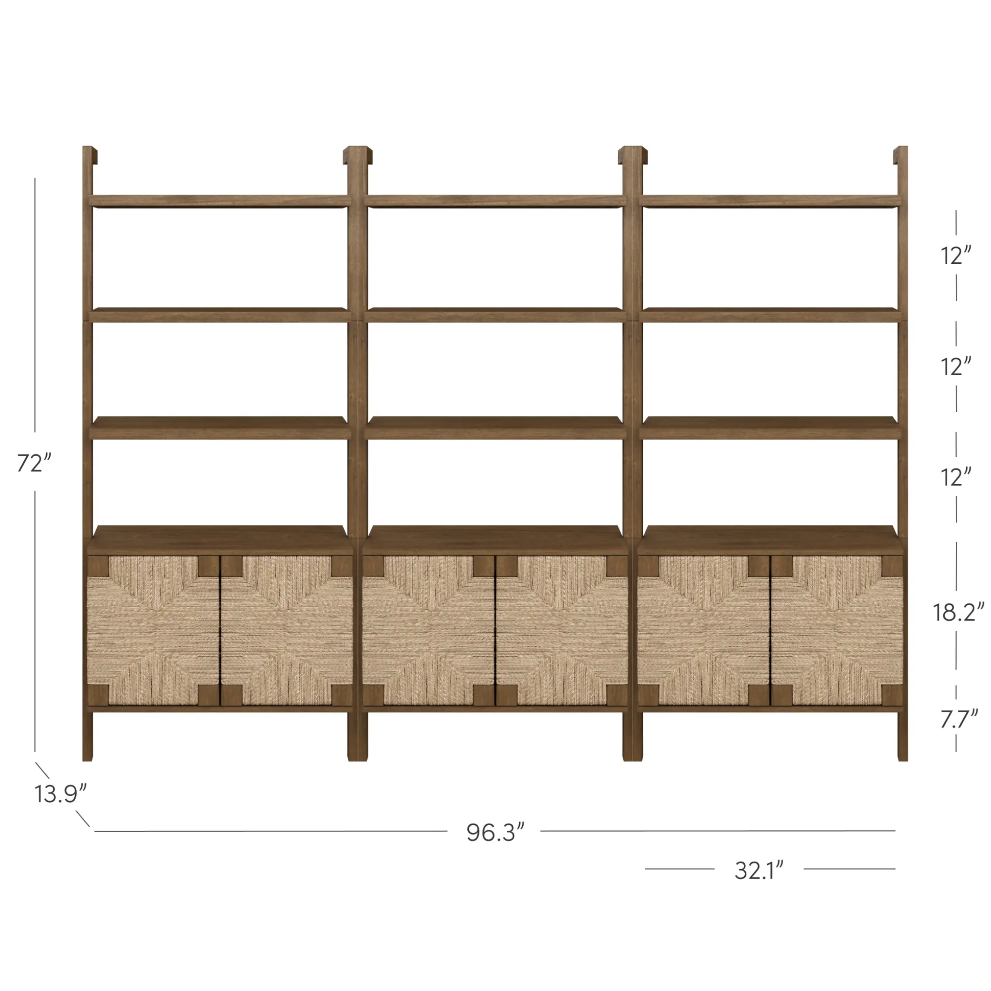 Seagrass Wall Bookshelves with Doors Dark Brown (Set of 3)