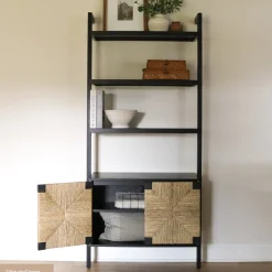 Seagrass Wall Bookshelves with Doors Black (Set of 3)