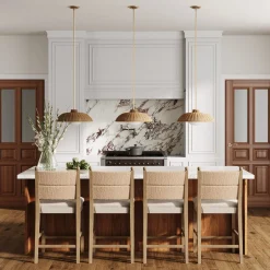 Seagrass & Wood Counter Height Bar Stool Light Brown (Set of 4)
