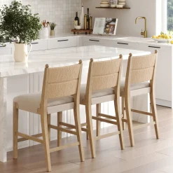 Seagrass & Wood Counter Height Bar Stool Light Brown (Set of 3)