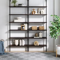 6-Shelf Bookcase Nutmeg Matte Black (Set of 2)
