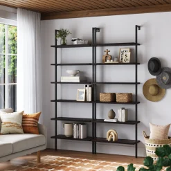 6-Shelf Bookcase Nutmeg Matte Black (Set of 2)