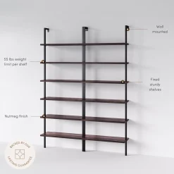 6-Shelf Bookcase Nutmeg Matte Black (Set of 2)