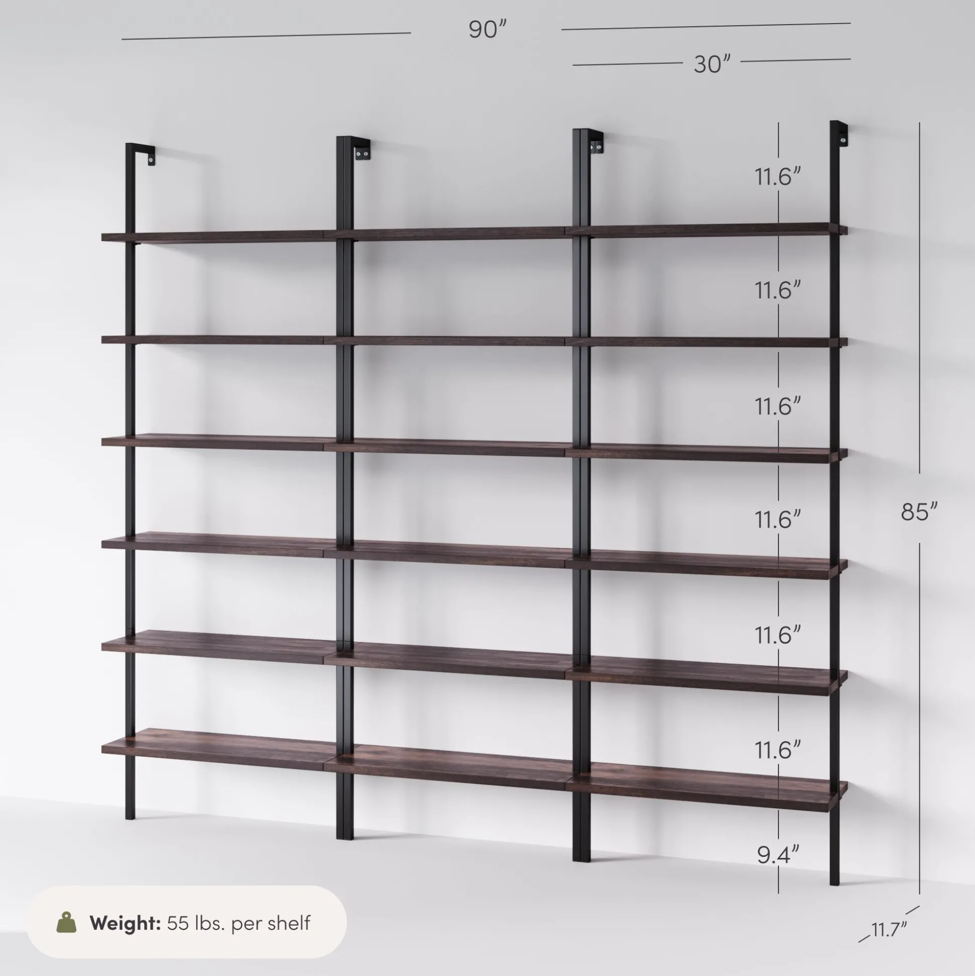 6-Shelf Bookcase Nutmeg Matte Black (Set of 3)