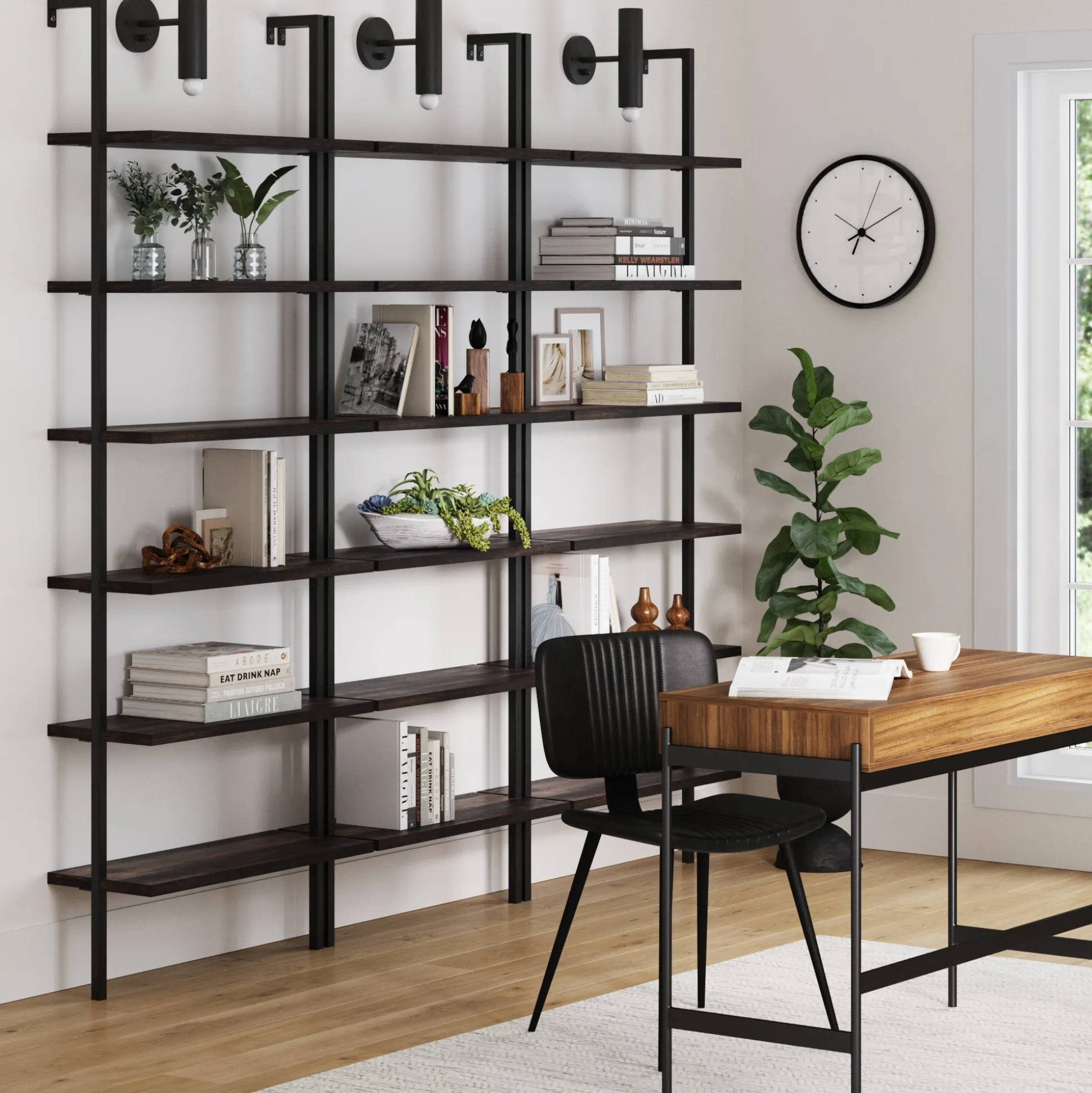 6-Shelf Bookcase Nutmeg Matte Black (Set of 3)