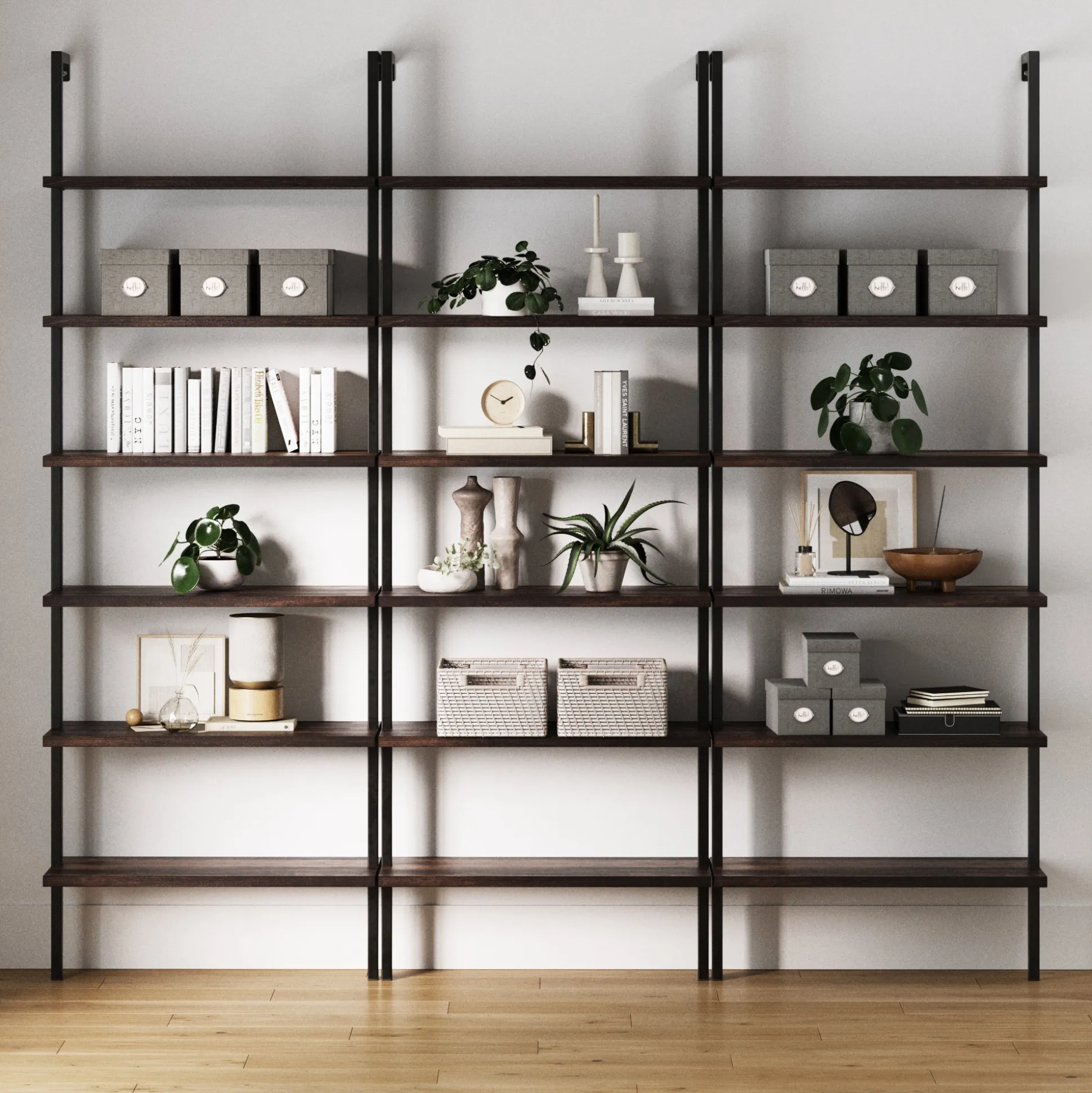 6-Shelf Bookcase Nutmeg Matte Black (Set of 3)