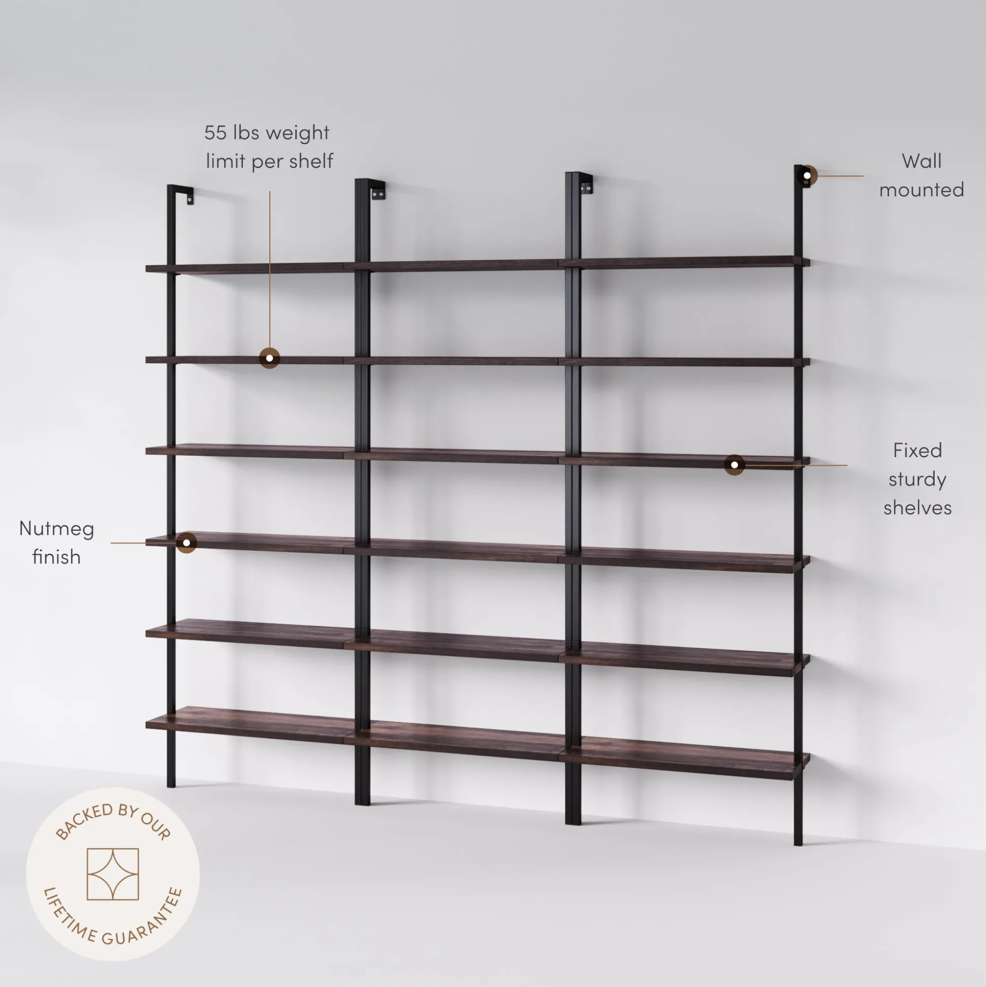 6-Shelf Bookcase Nutmeg Matte Black (Set of 3)