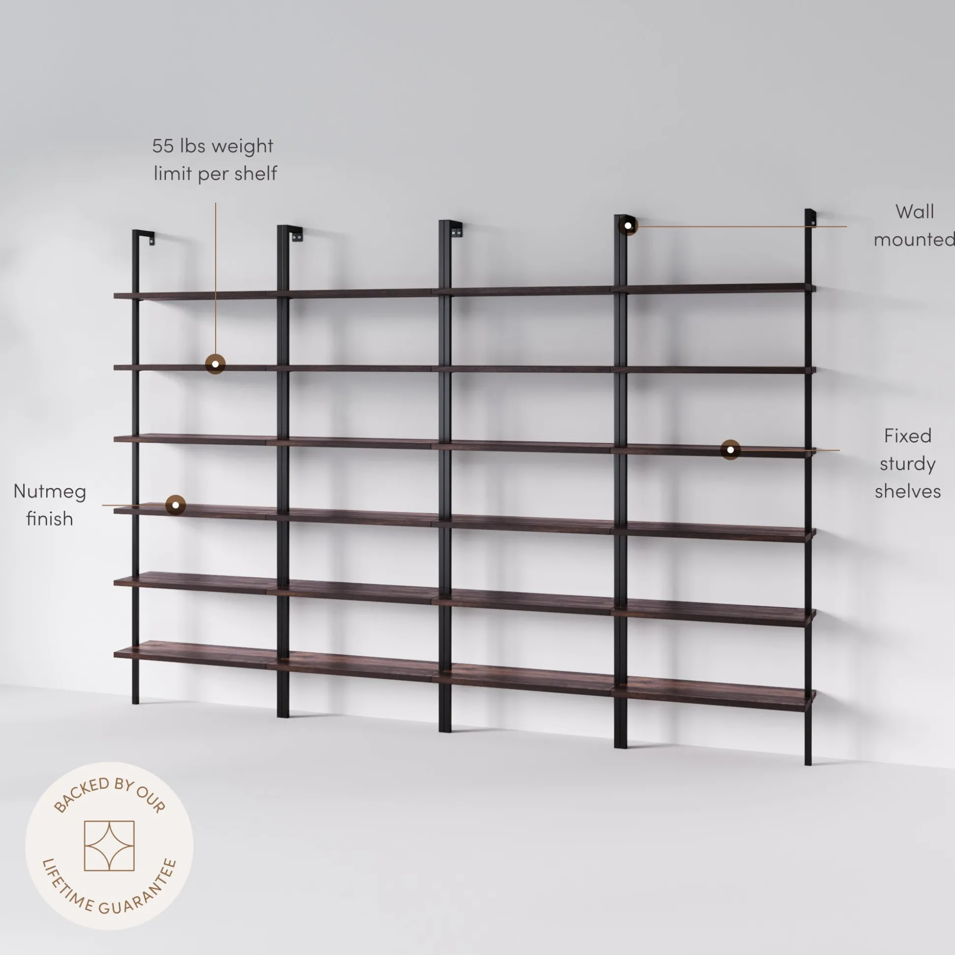 6-Shelf Bookcase Nutmeg Matte Black (Set of 4)