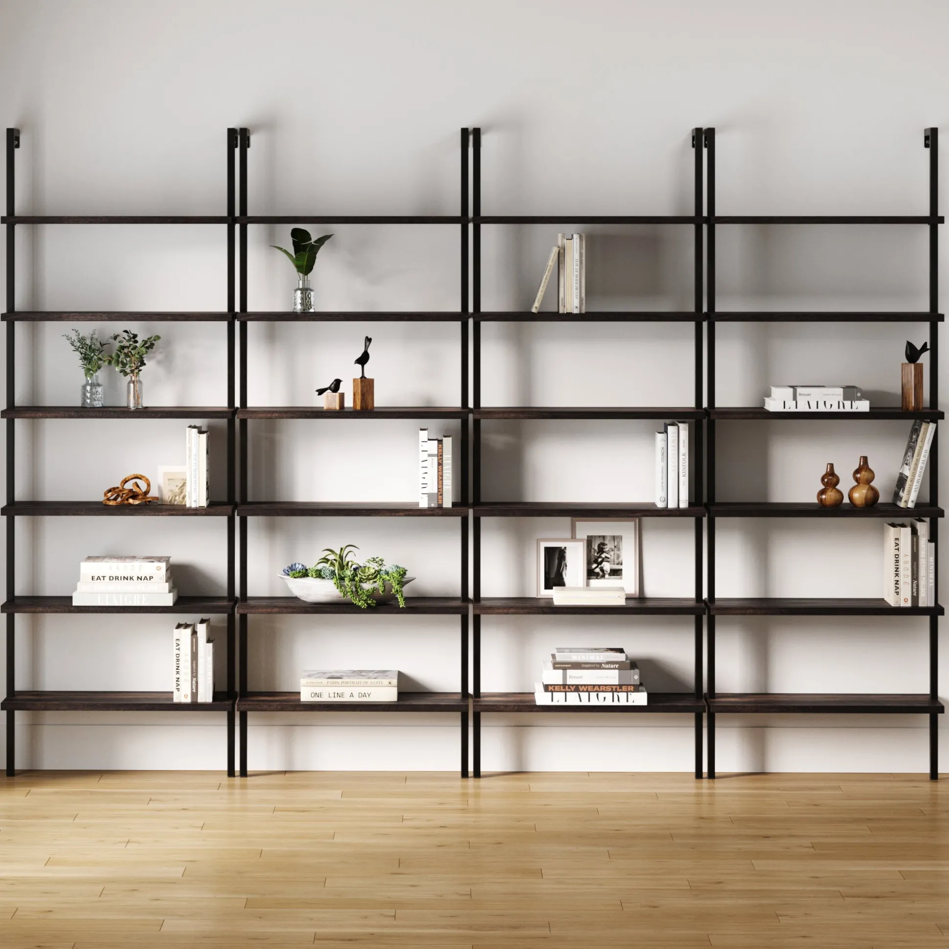 6-Shelf Bookcase Nutmeg Matte Black (Set of 4)