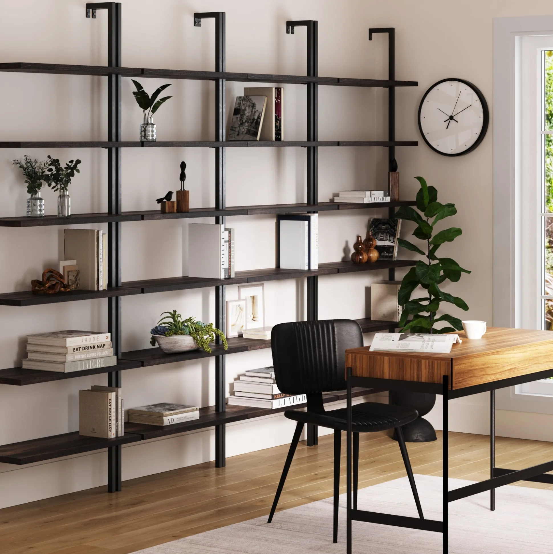 6-Shelf Bookcase Nutmeg Matte Black (Set of 4)