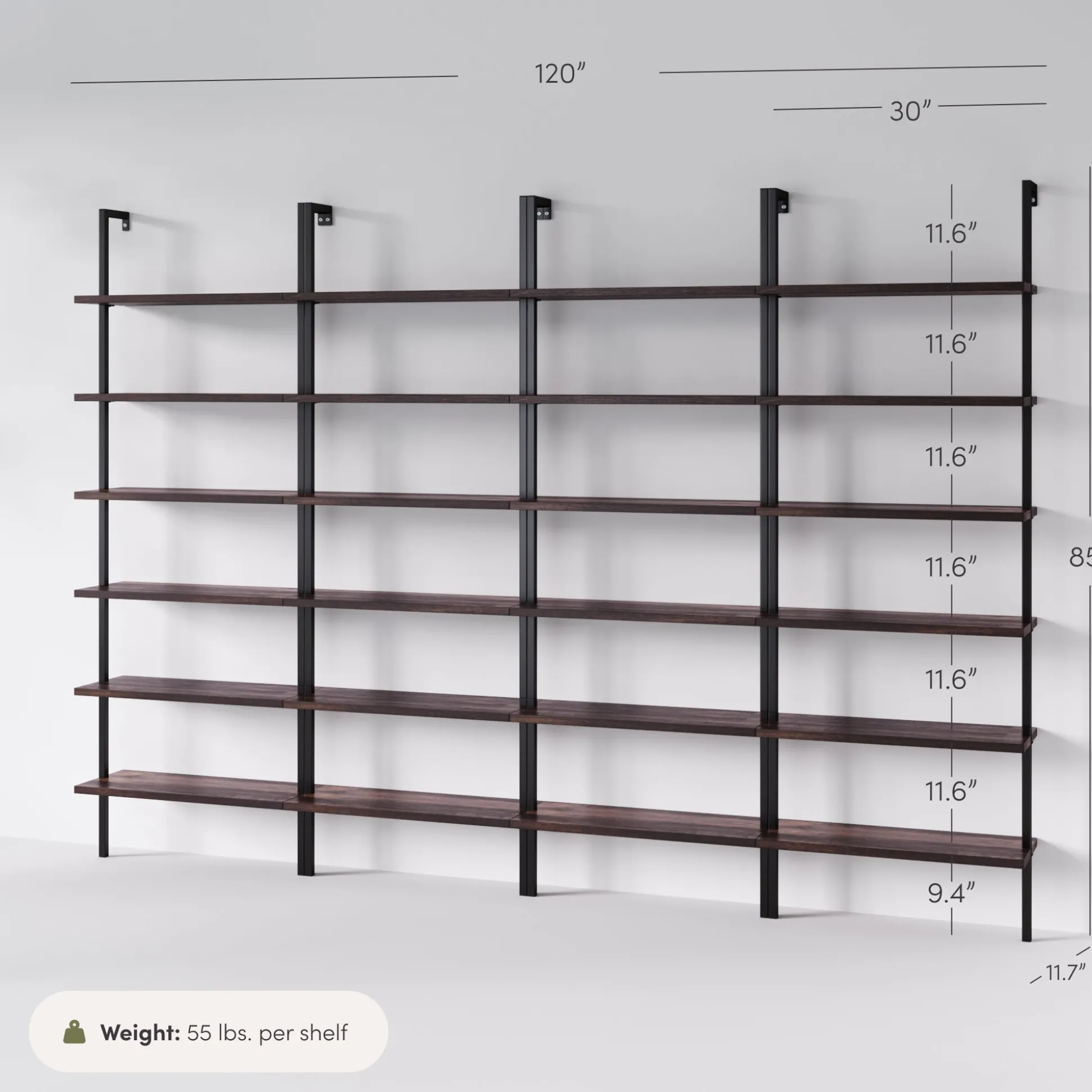 6-Shelf Bookcase Nutmeg Matte Black (Set of 4)