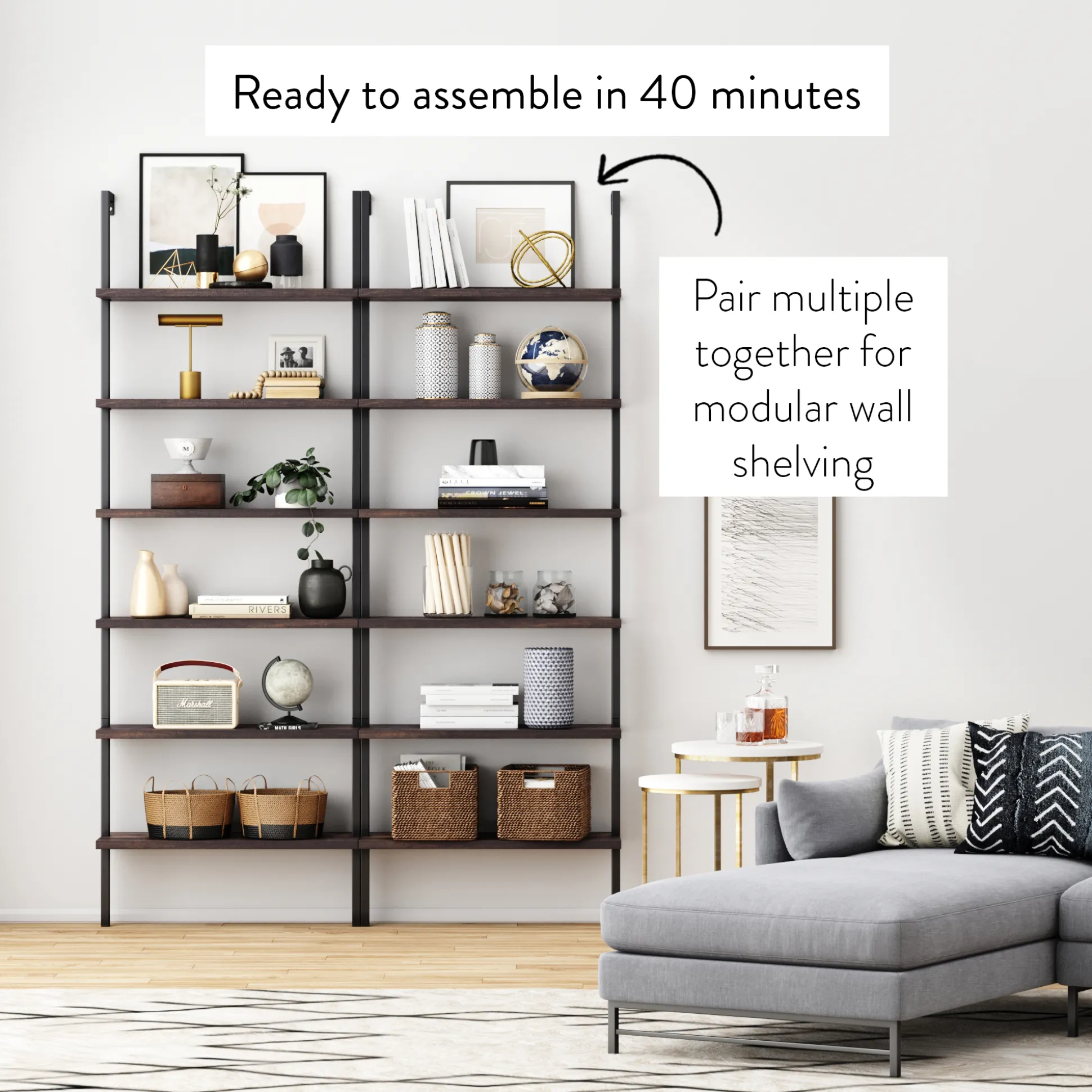 6-Shelf Bookcase Nutmeg Matte Black (Set of 4)