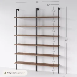6-Shelf Bookcase Oak Matte Black (Set of 2)