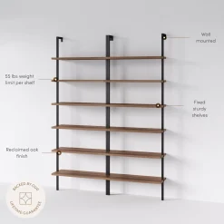 6-Shelf Bookcase Oak Matte Black (Set of 2)