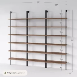 6-Shelf Bookcase Oak Matte Black (Set of 3)