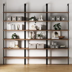 6-Shelf Bookcase Oak Matte Black (Set of 3)