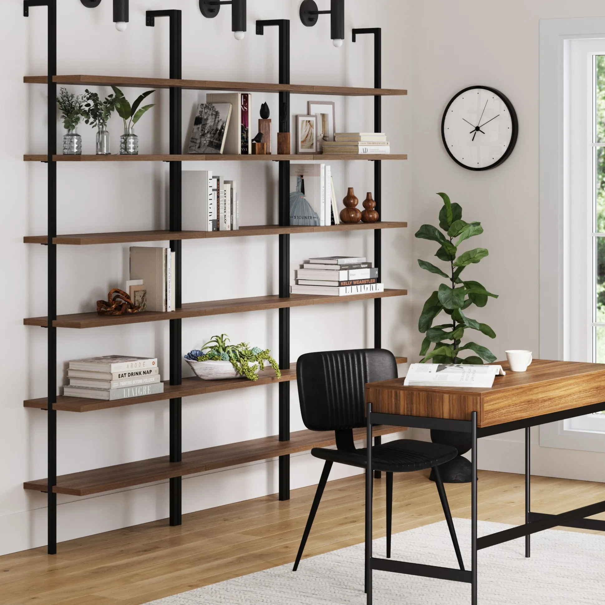 6-Shelf Bookcase Oak Matte Black (Set of 3)