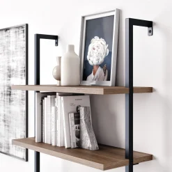 6-Shelf Bookcase Oak Matte Black (Set of 3)