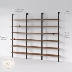 6-Shelf Bookcase Oak Matte Black (Set of 3)