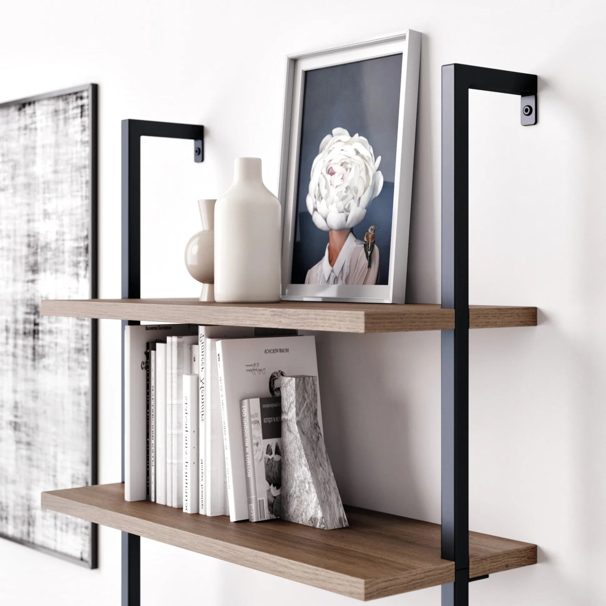 6-Shelf Bookcase Oak Matte Black (Set of 4)