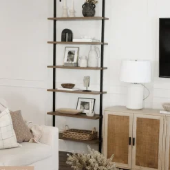 6-Shelf Bookcase Oak Matte Black (Set of 4)