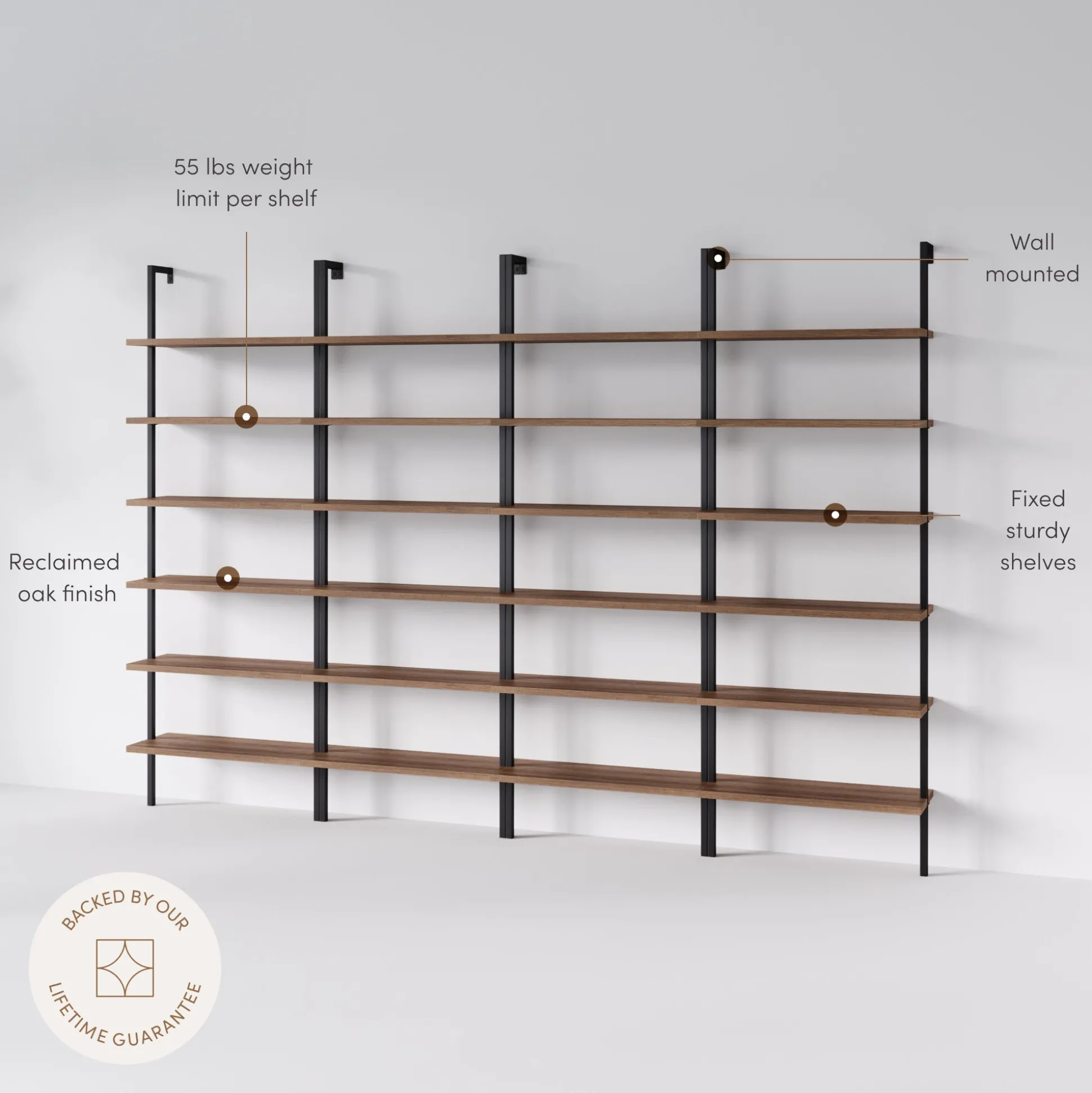 6-Shelf Bookcase Oak Matte Black (Set of 4)
