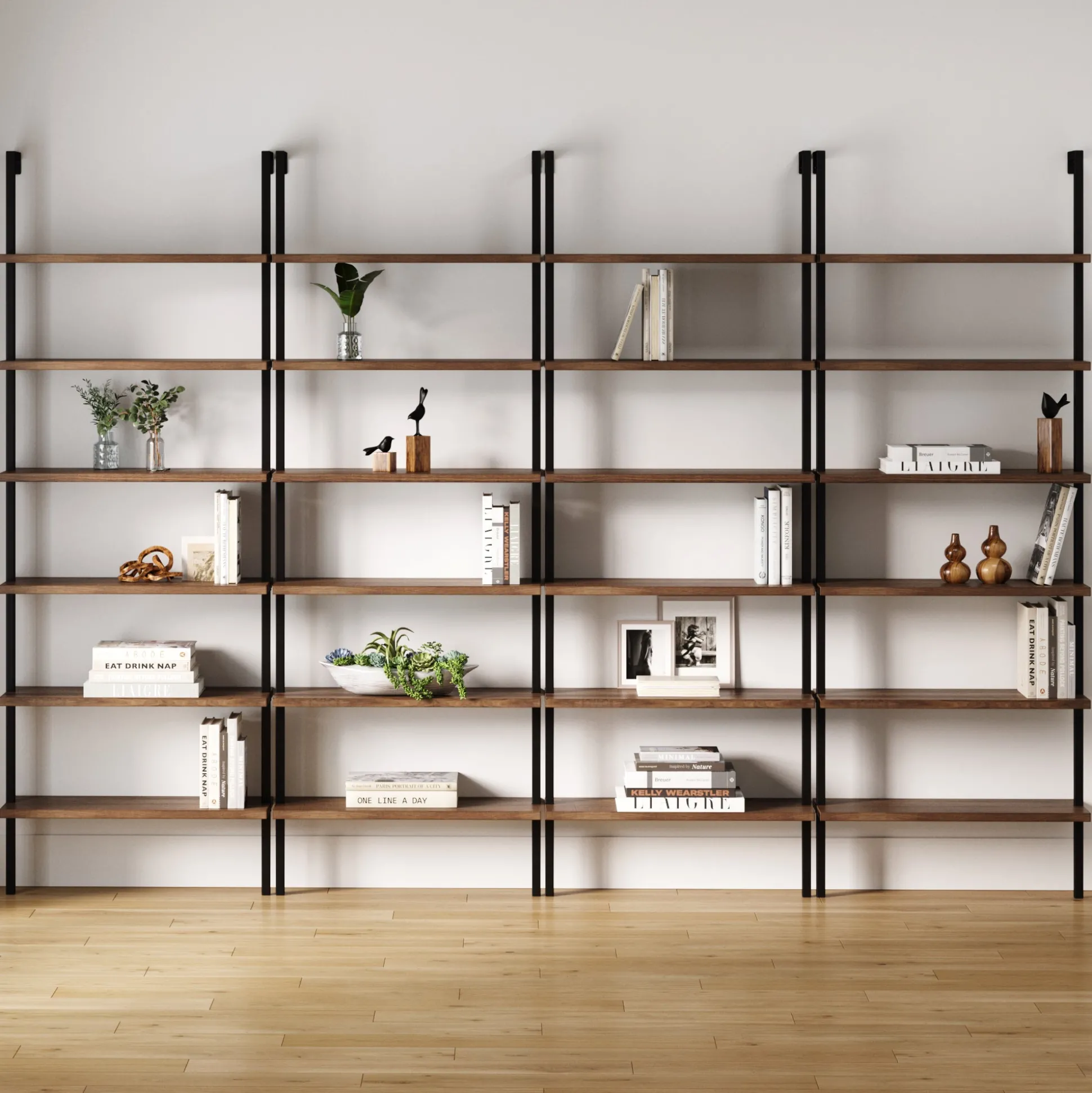 6-Shelf Bookcase Oak Matte Black (Set of 4)