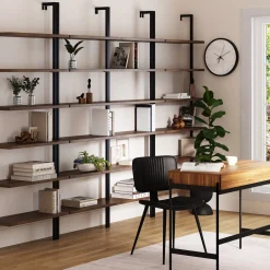 6-Shelf Bookcase Oak Matte Black (Set of 4)