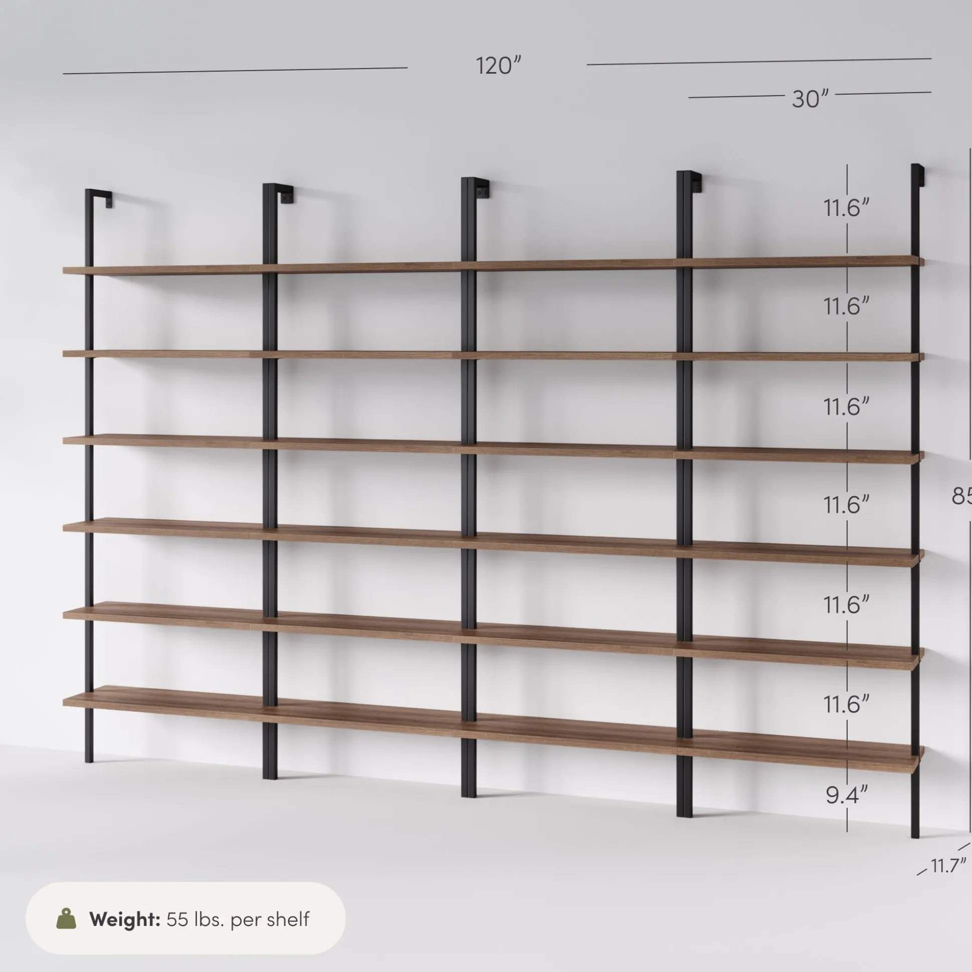 6-Shelf Bookcase Oak Matte Black (Set of 4)