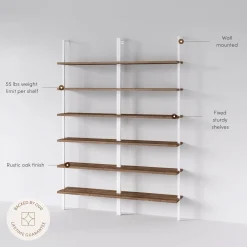 6-Shelf Bookcase Oak Matte White (Set of 2)