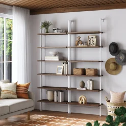 6-Shelf Bookcase Oak Matte White (Set of 2)