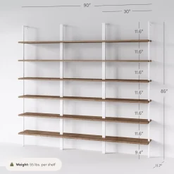 6-Shelf Bookcase Oak Matte White (Set of 3)