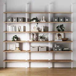6-Shelf Bookcase Oak Matte White (Set of 3)