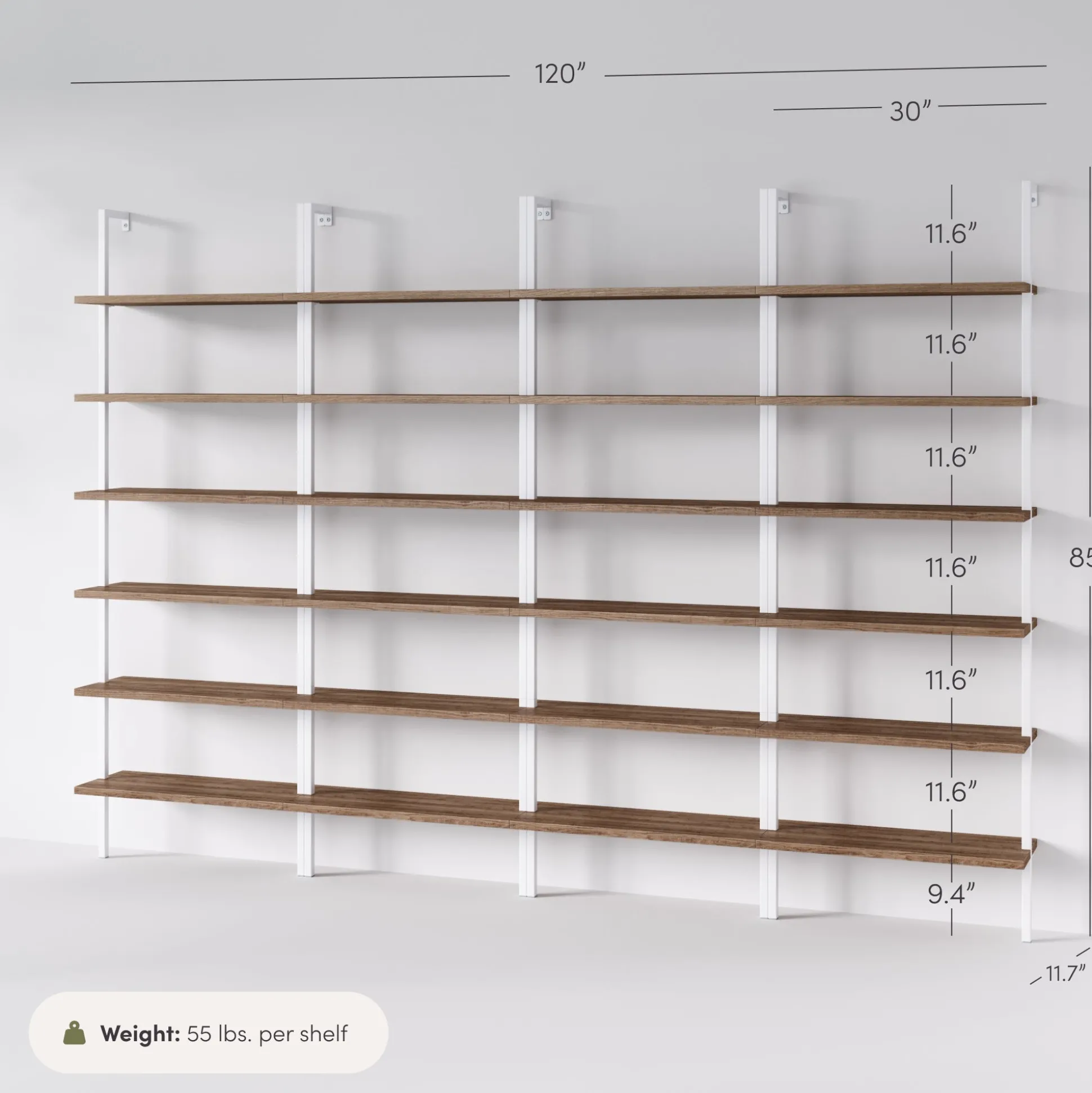 6-Shelf Bookcase Oak Matte White (Set of 4)